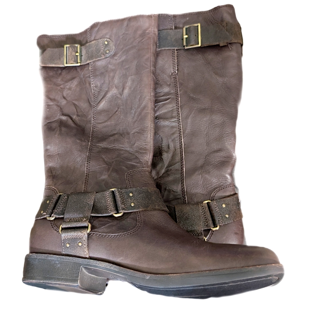 UGG Dark Brown Moto Boots with Buckle Accents